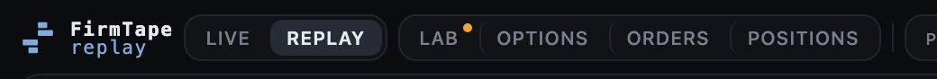 The LIVE and REPLAY switch at the top left of the terminal