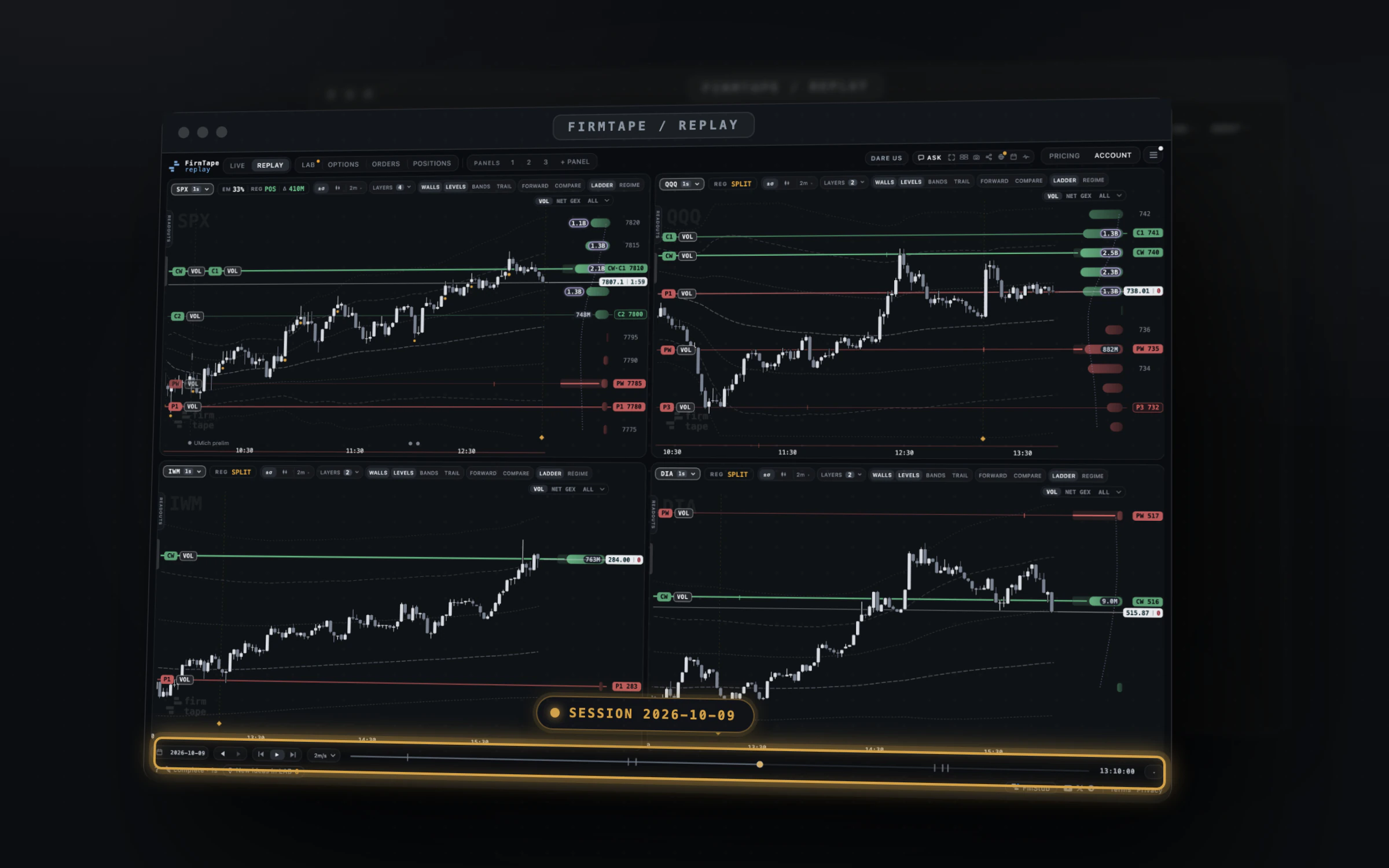 REPLAY: Open any finished SPX session and watch the dealer book form, minute by minute.