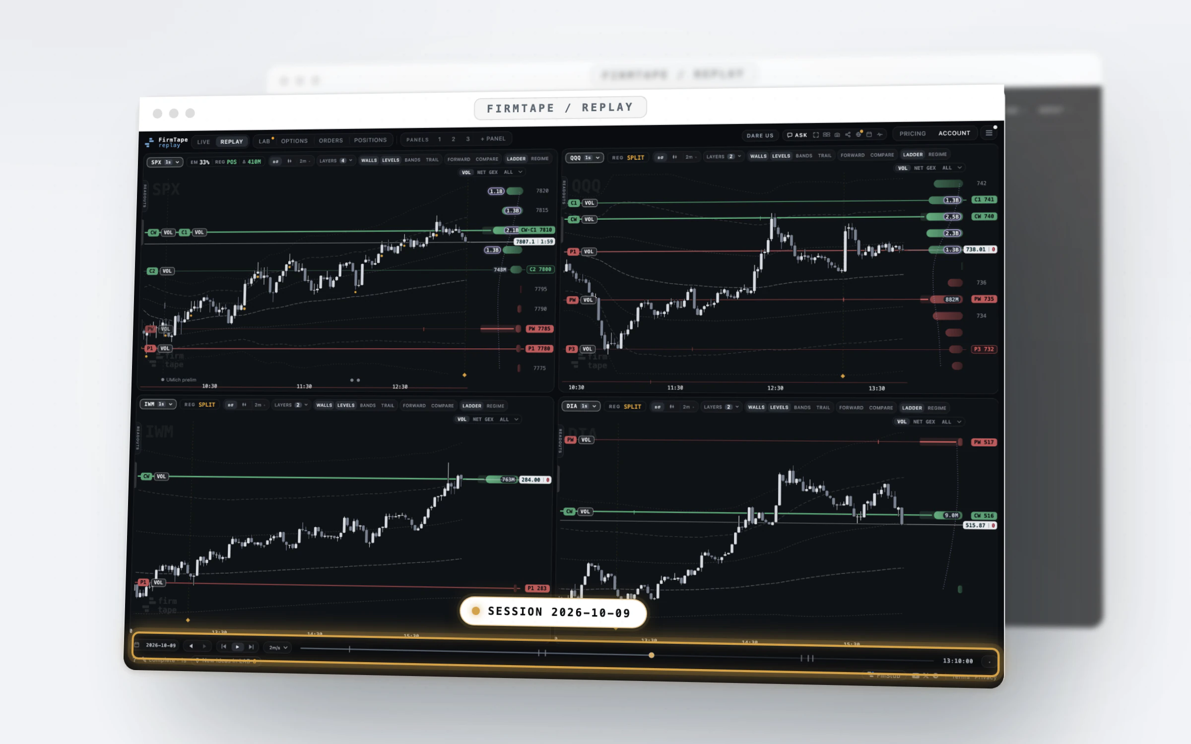 REPLAY: Open any finished SPX session and watch the dealer book form, minute by minute.